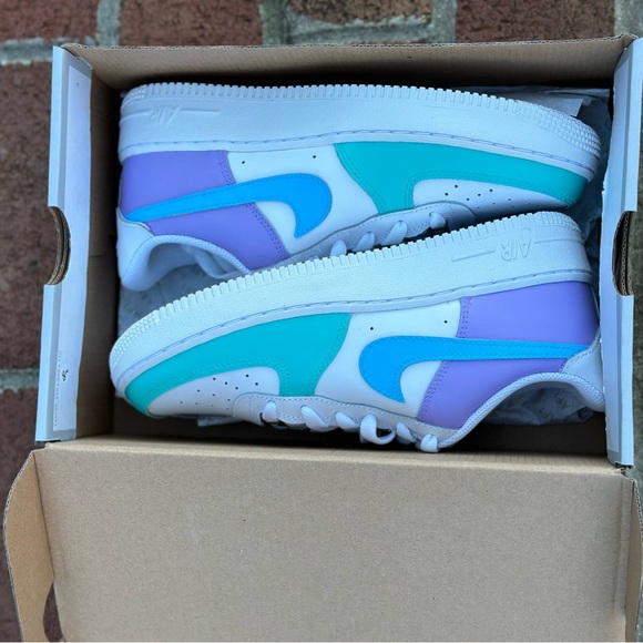 Nike Air Force 1 Custom Low Mermaid Green Blue Purple Shoes Women's Size 8 - Picture 4 of 4
